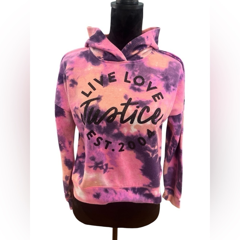5 FOR $20 Justice Pink Tie Dye Glitter Hoodie Sweatshirt Big Girls Kids Sz Large